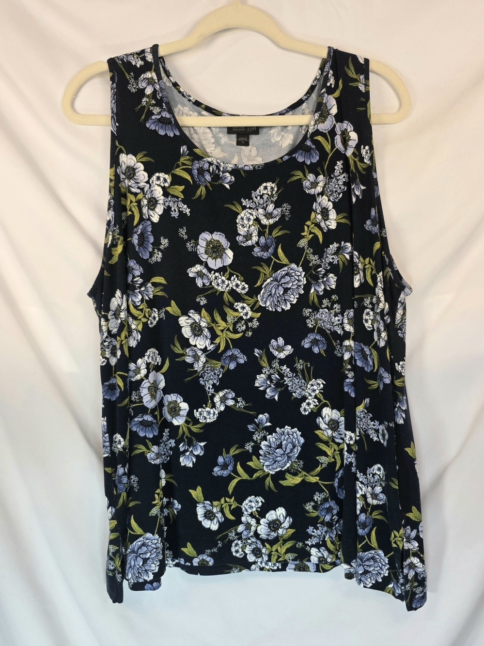 J.Jill Floral Tank Top Blue Sage Green Botanical Cottagecore Stretch Knit XL